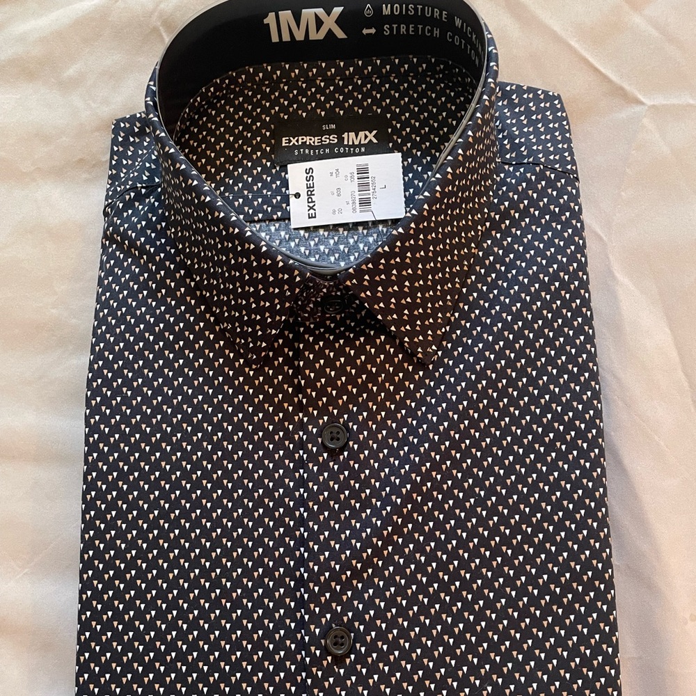 Brand New Express Slim Printed Stretch Cotton 1X Dress Shirt!!!